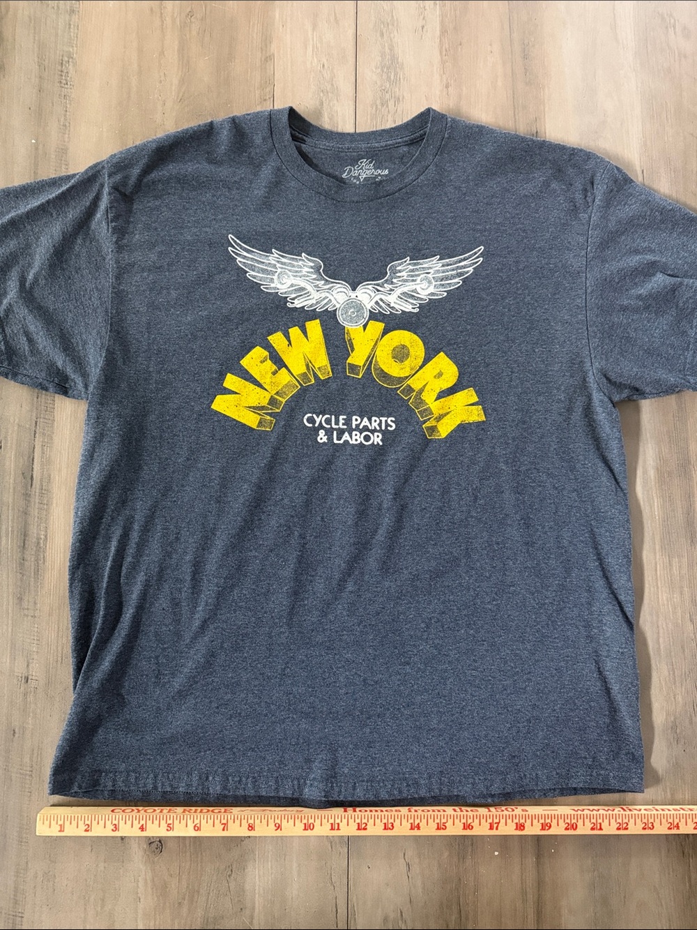 Men's XL Kid Dangerous New York Cycle Graphic Tee - Navy with Yellow Print
